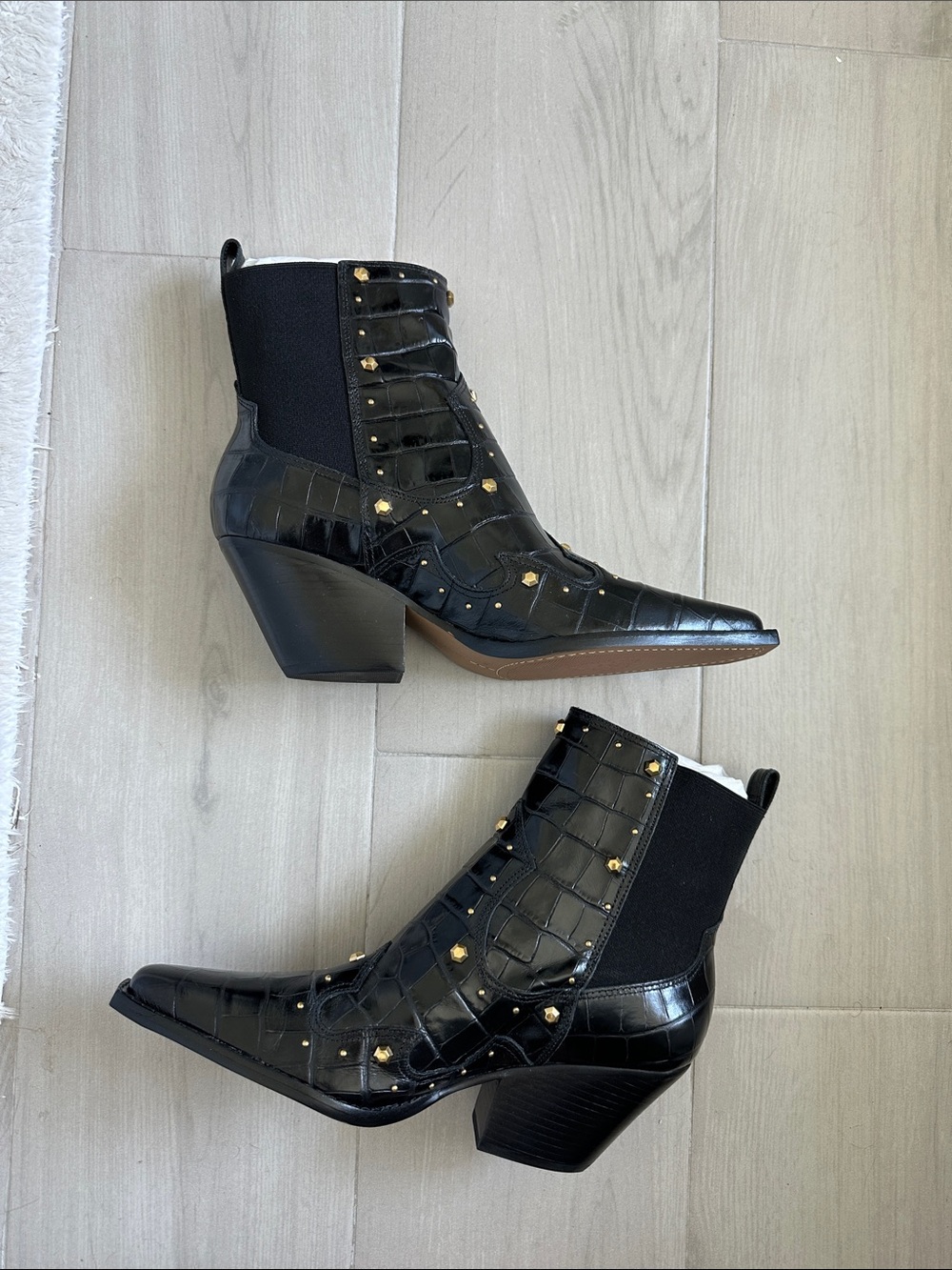 Black Studded Croc-Embossed Ankle Boots - Women's - Picture 3 of 3